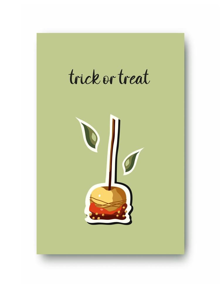 Halloween card with caramel apple. October 31. Perfect for poster, cover, or postcard. Halloween card with caramel apple. October 31. Perfect for poster, cover, or postcard. Happy Halloween. vector