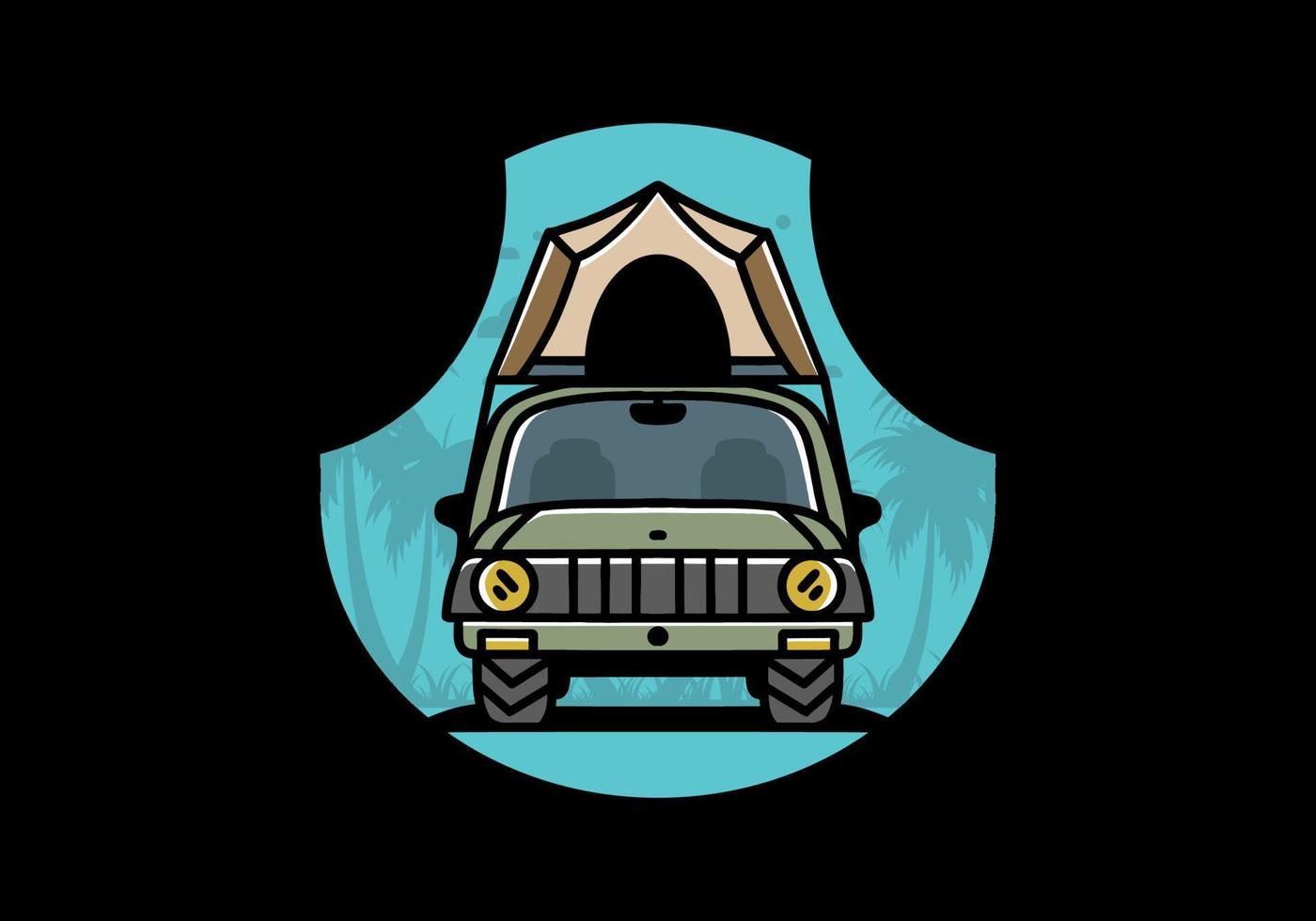 Camping on the roof of car illustration badge design vector