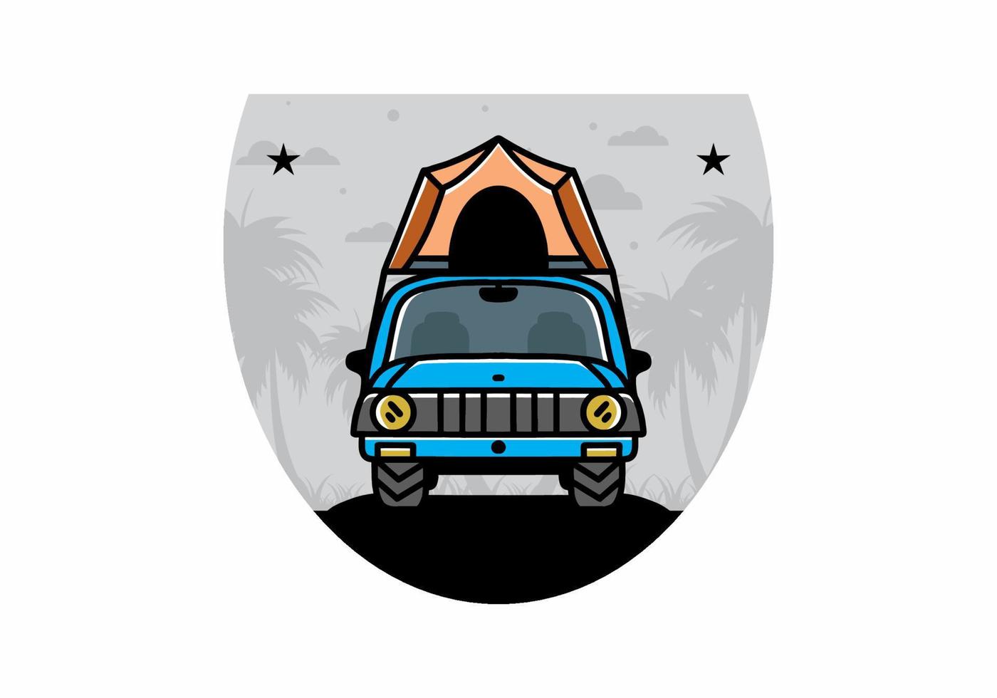 Camping on the roof of car illustration badge design vector