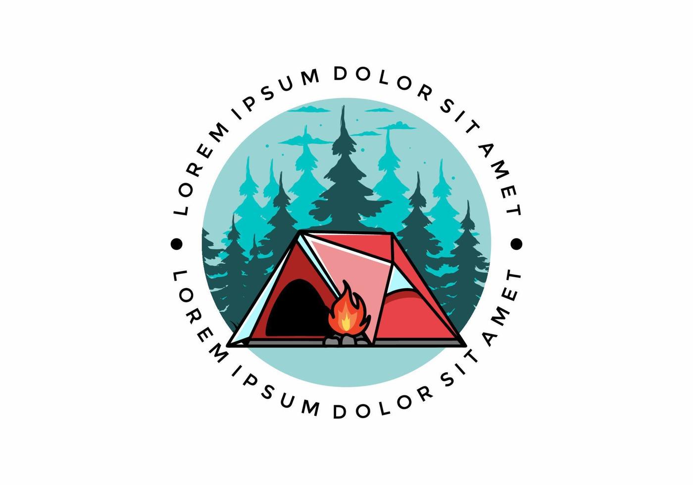 Triangle camping tent and bonfire illustration design vector