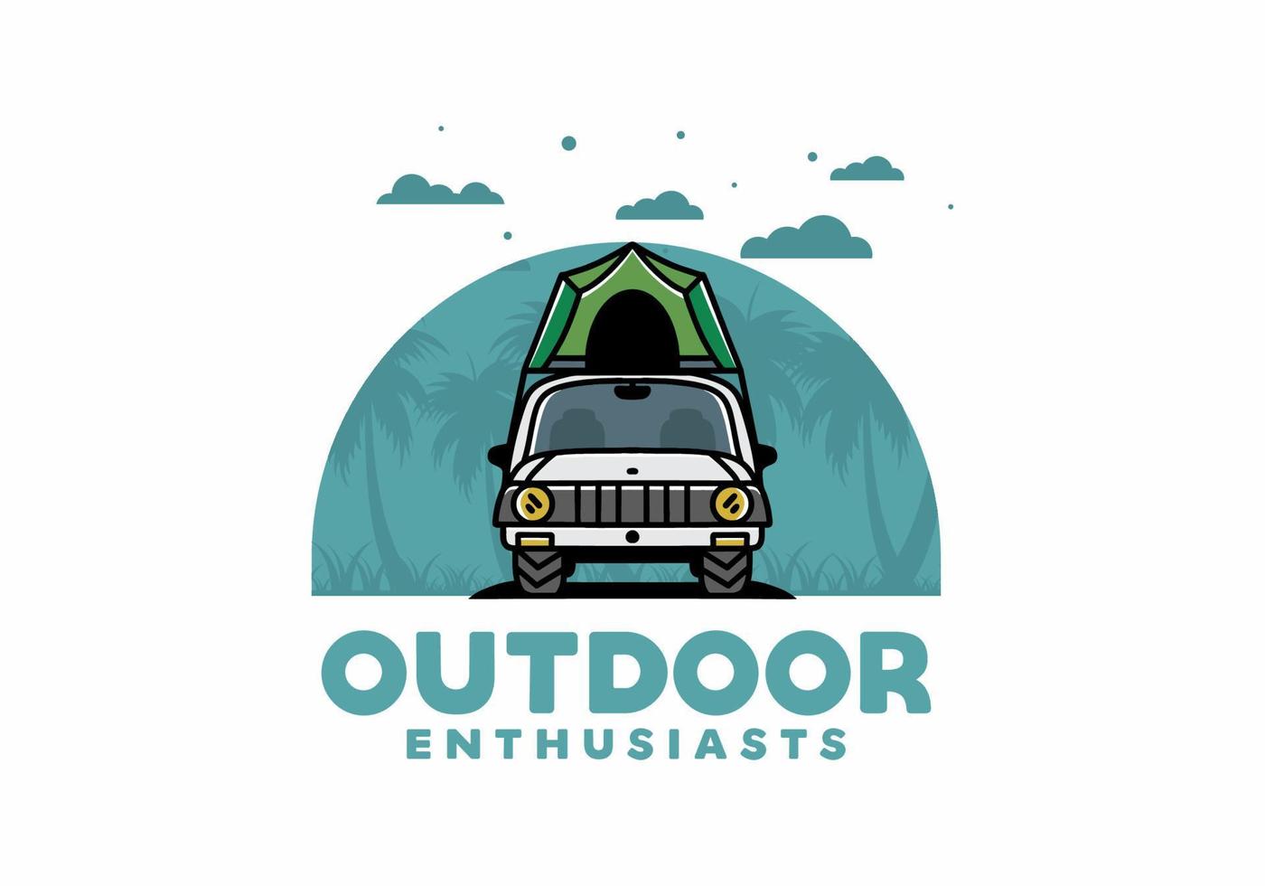 Camping on the roof of car illustration badge design vector