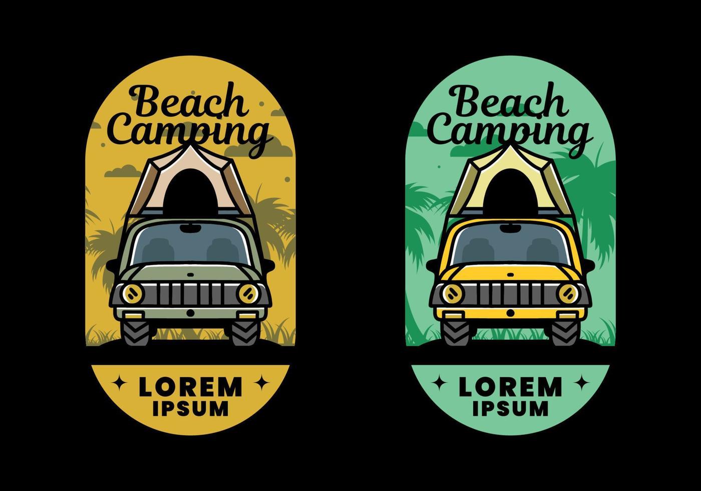 Camping on the roof of car illustration badge design vector