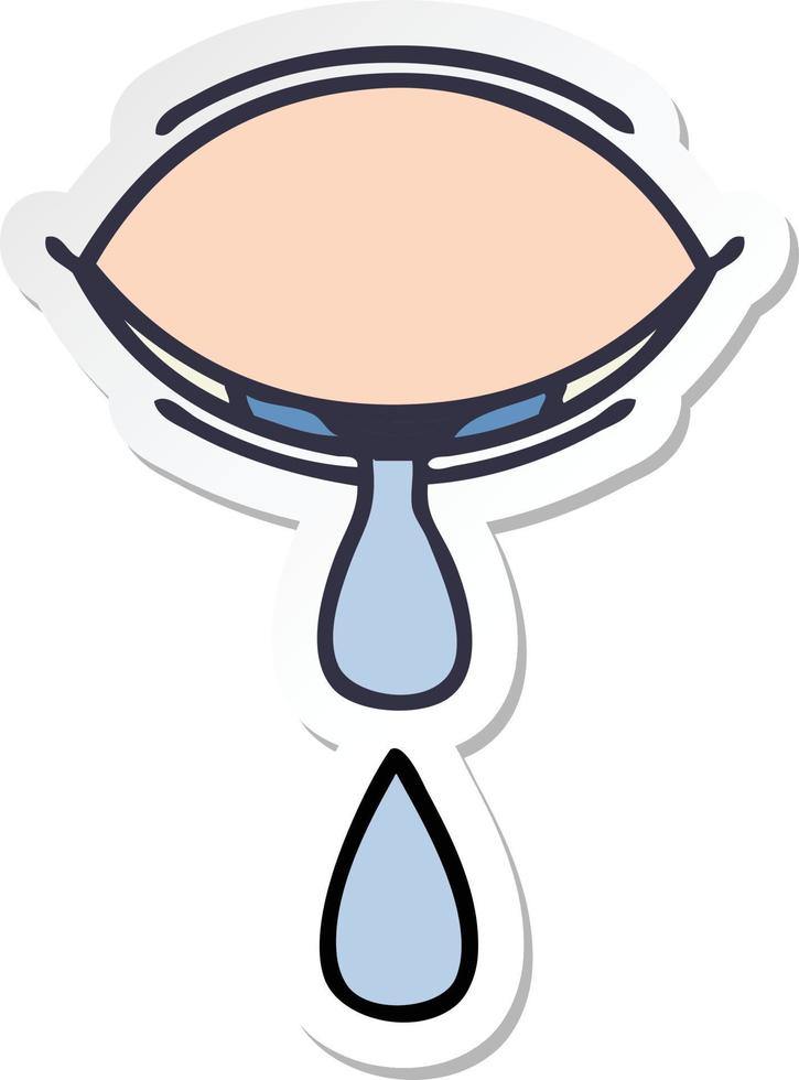 sticker of a cute cartoon crying eye vector