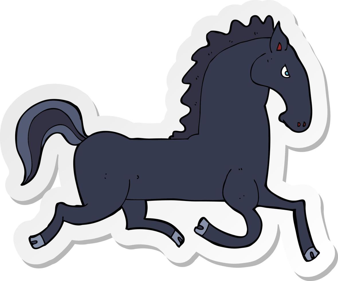 sticker of a cartoon running black stallion vector