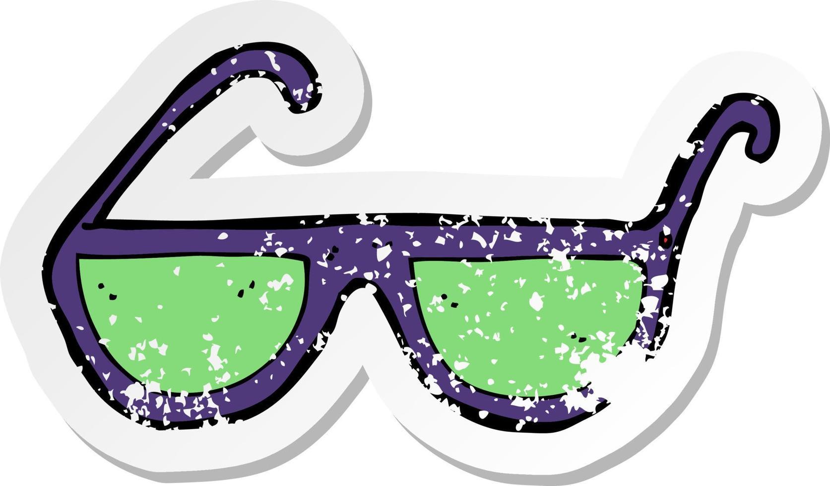 retro distressed sticker of a cartoon sunglasses vector