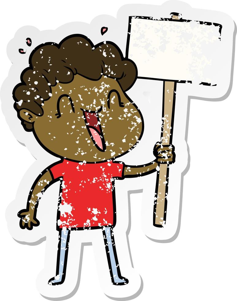 distressed sticker of a cartoon happy man vector