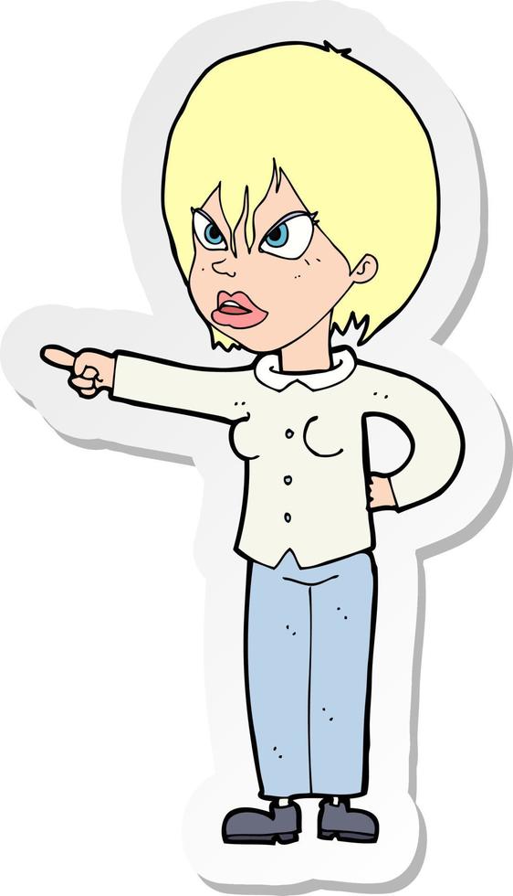 sticker of a cartoon woman accusing vector