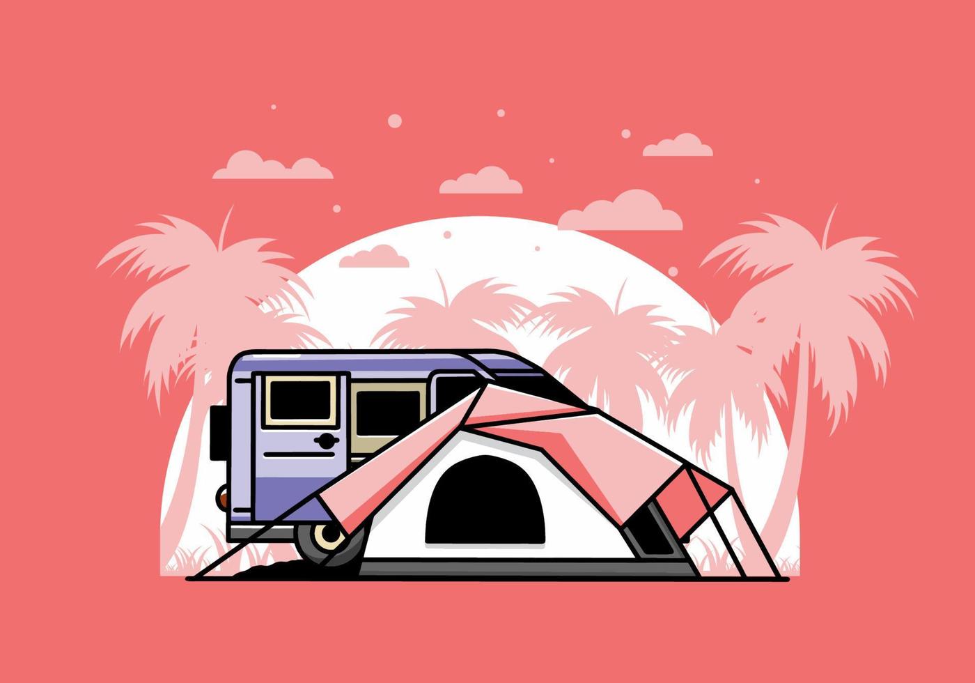 Van car and camping tent illustration design vector