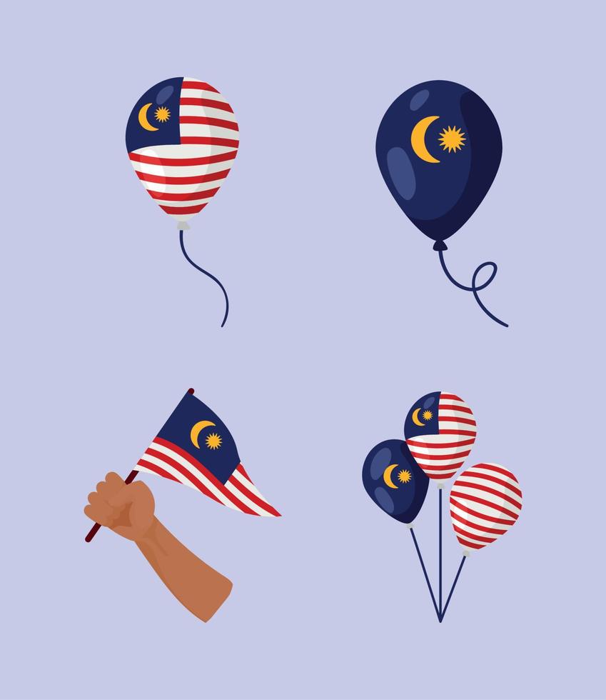 hari merdeka four icons vector
