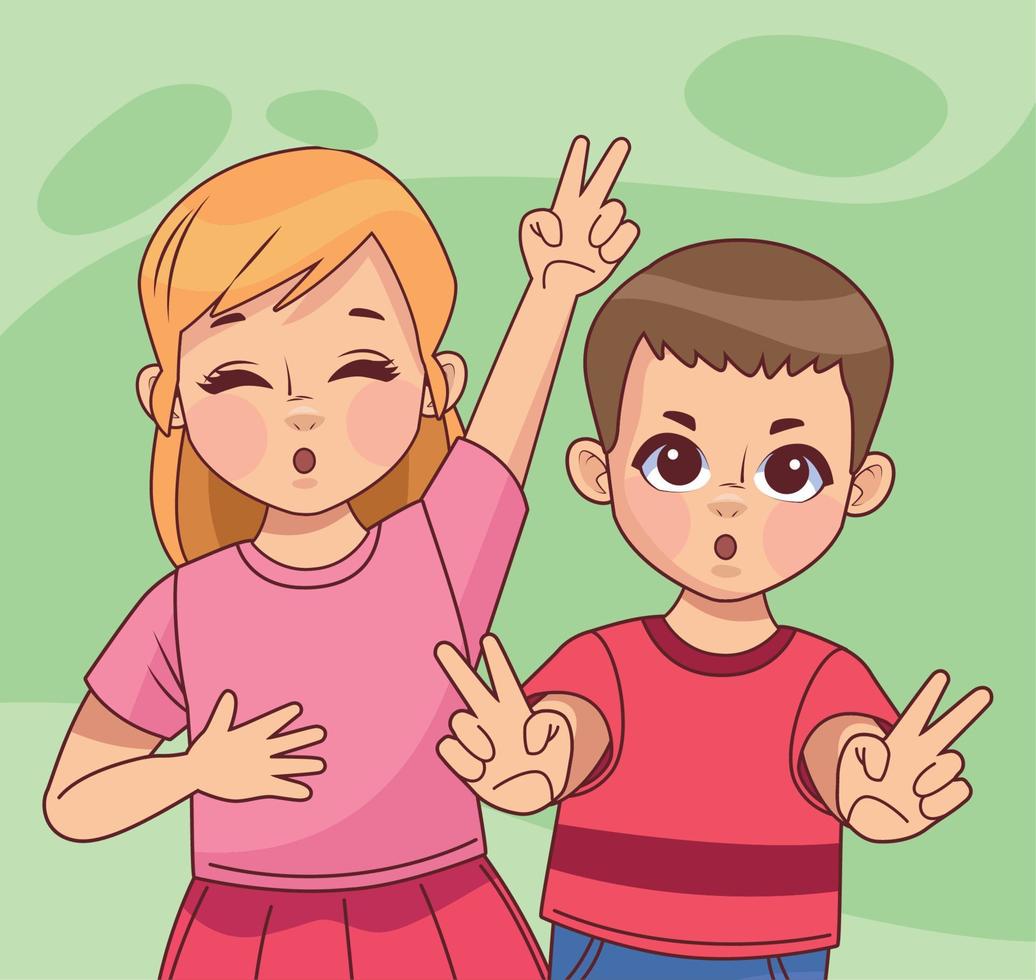 feliz pareja de niños pequeños vector