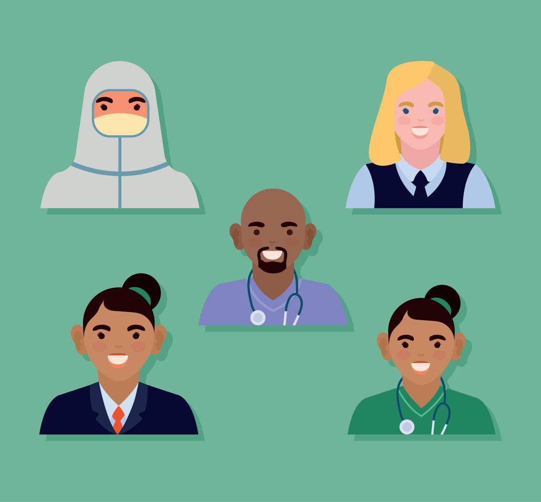 group of five professionals workers vector