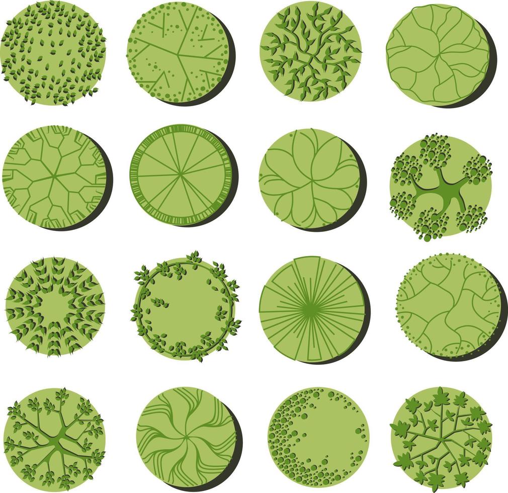 Tree for architectural floor plans. Entourage design. Various trees, bushes, and shrubs, top view for the landscape design plan. vector