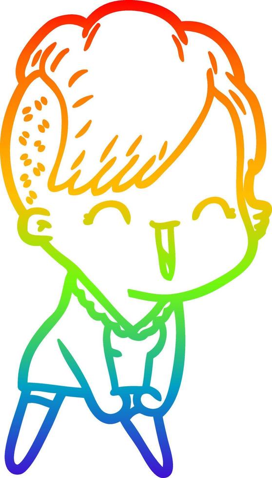 rainbow gradient line drawing cartoon happy hipster girl vector