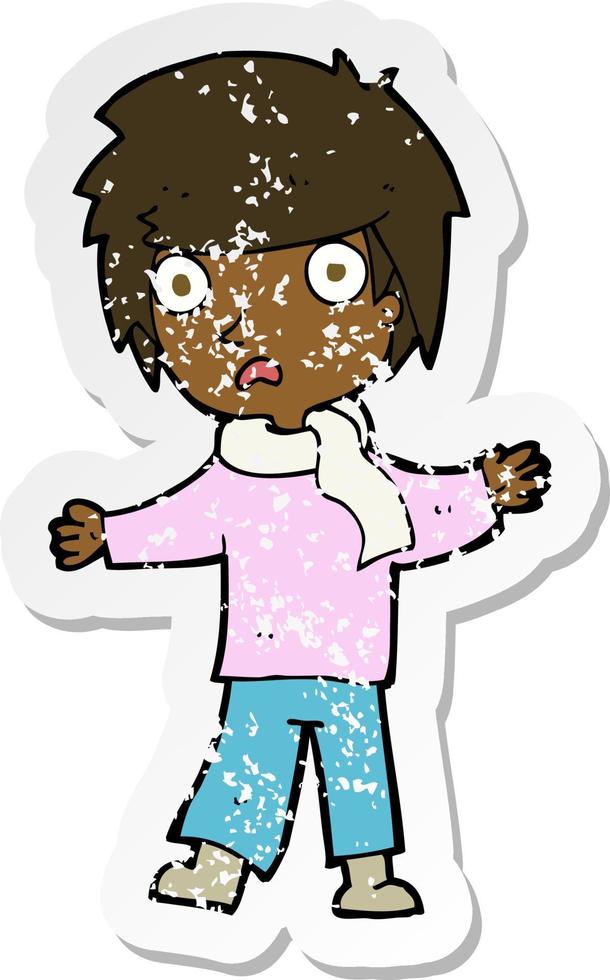 retro distressed sticker of a cartoon unhappy boy vector