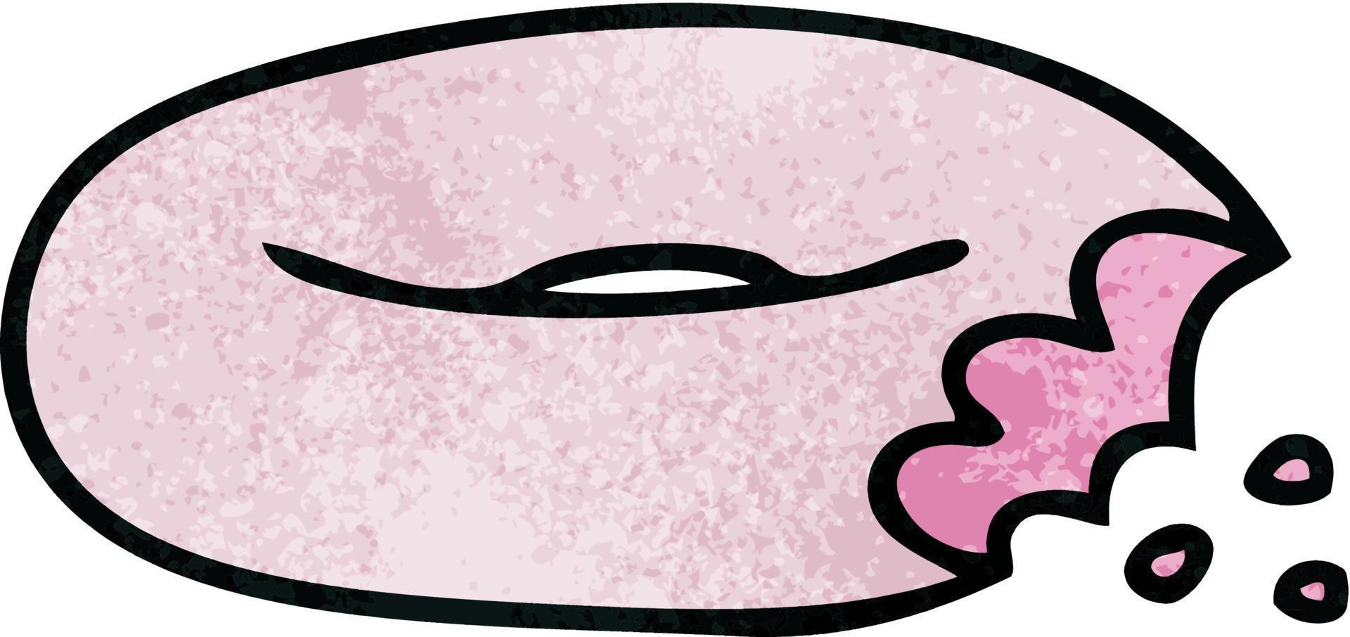 quirky hand drawn cartoon bitten donut vector