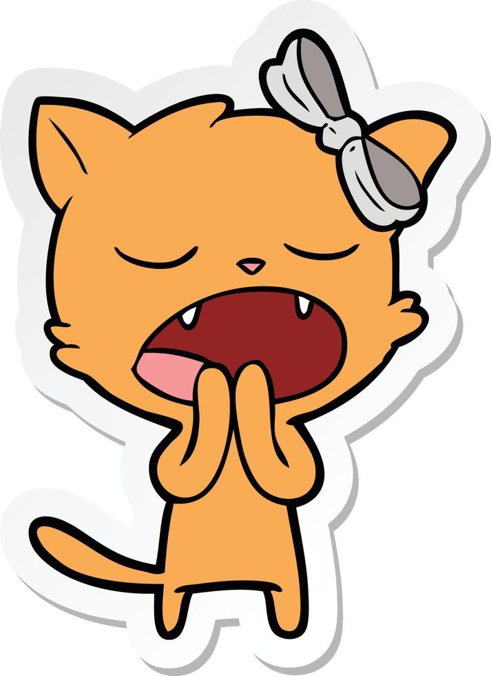 sticker of a cartoon yawning cat vector