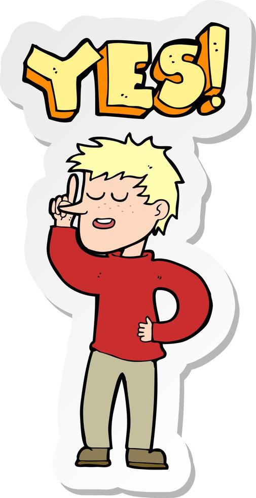 sticker of a cartoon man saying yes vector