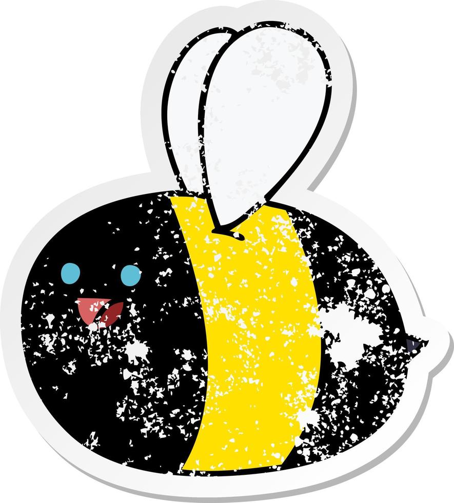 distressed sticker of a quirky hand drawn cartoon bumblebee vector