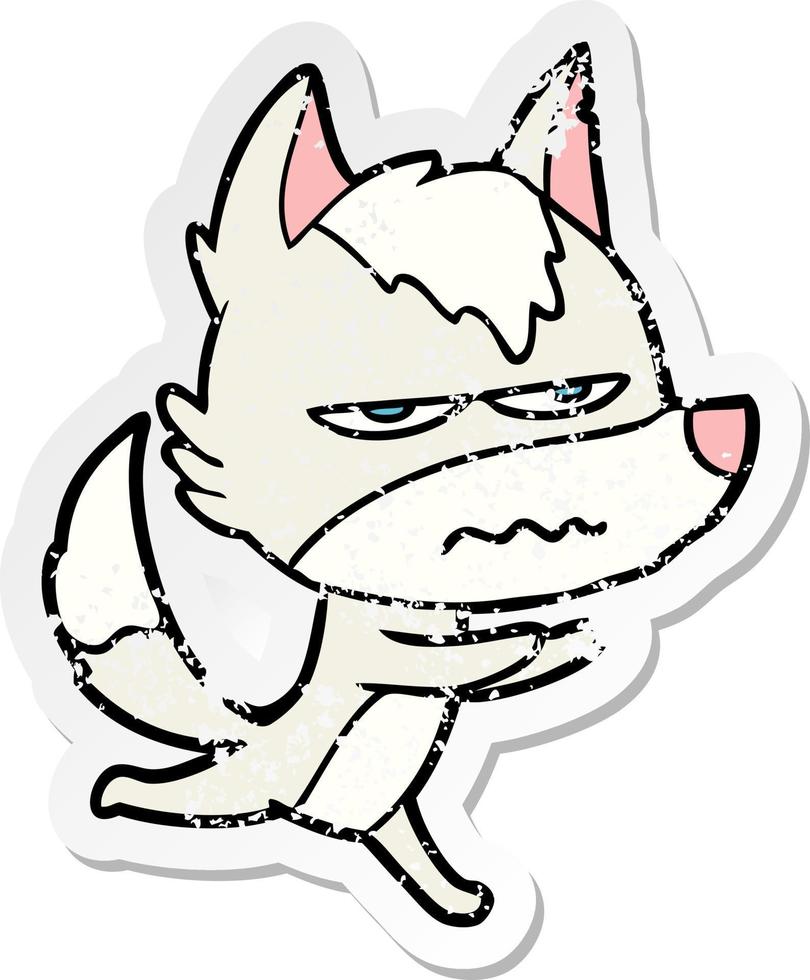 distressed sticker of a cartoon annoyed wolf vector