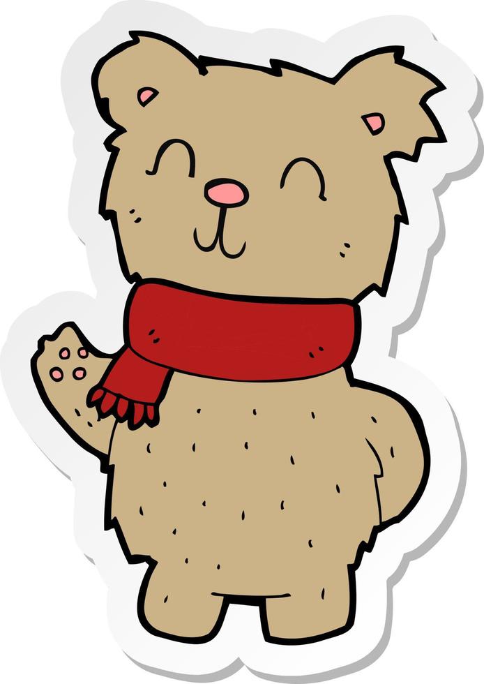 sticker of a cartoon waving teddy bear vector