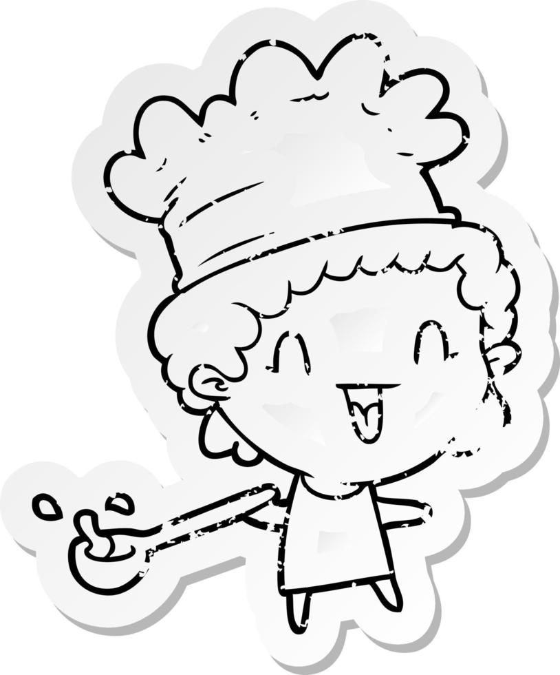 distressed sticker of a cartoon chef vector