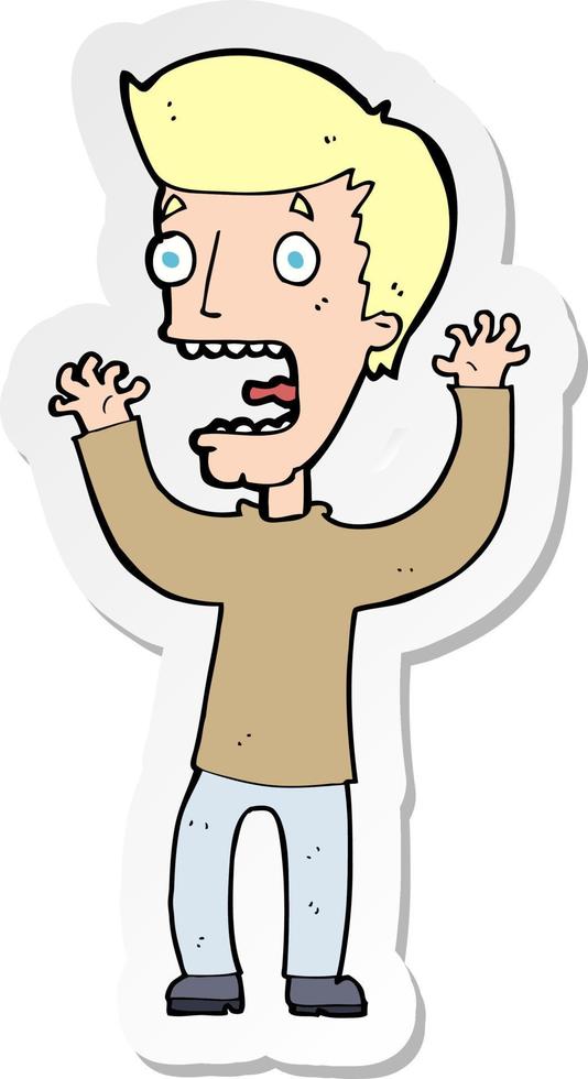 sticker of a cartoon frightened man vector