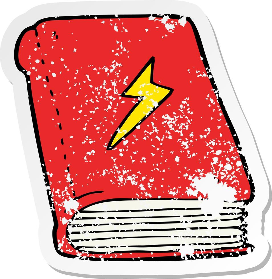 retro distressed sticker of a cartoon magic spell book vector