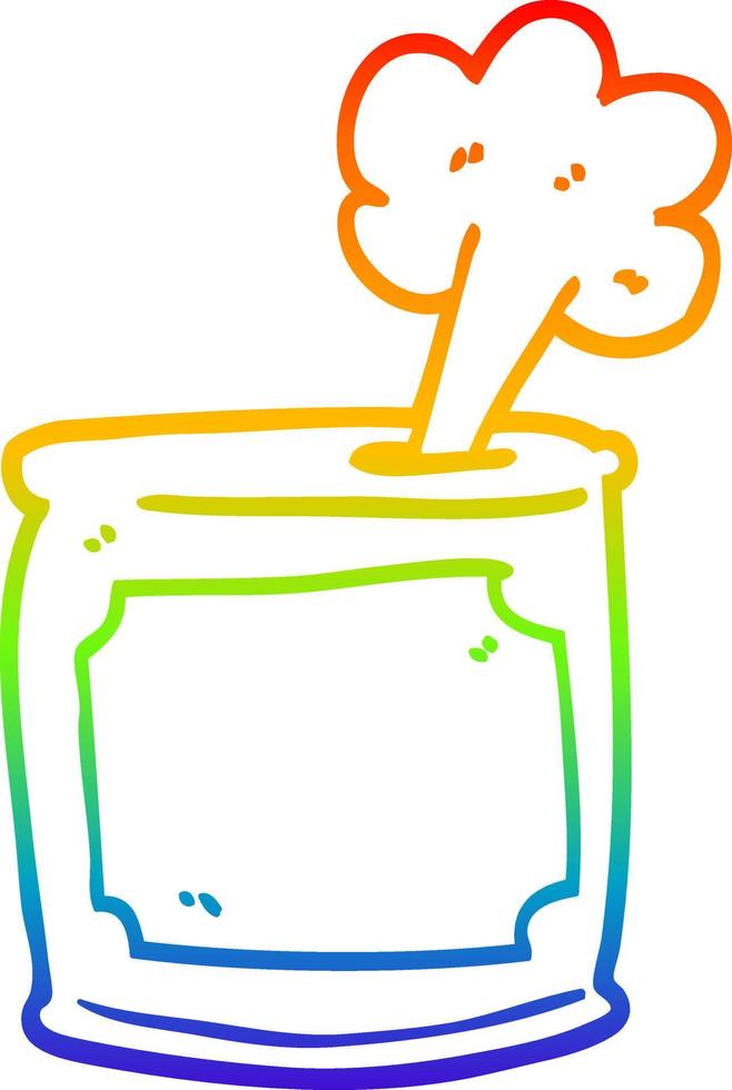 rainbow gradient line drawing cartoon can of food being opened vector