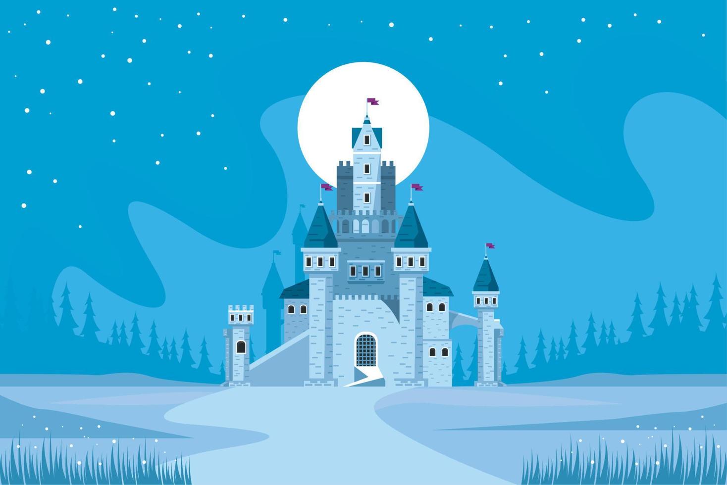 castillo azul en paisaje nevado vector