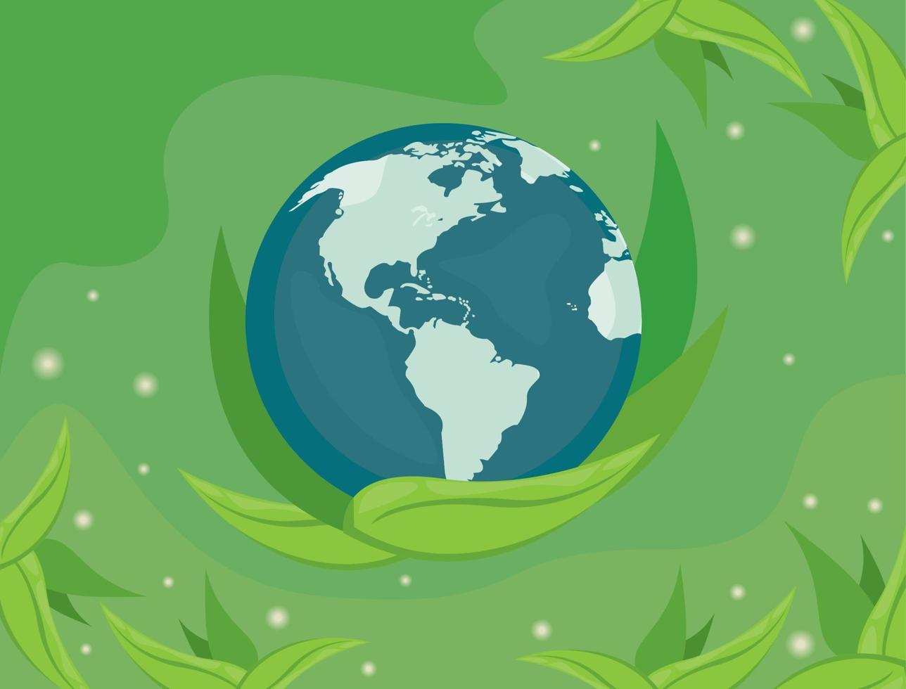 earth planet with leaves vector