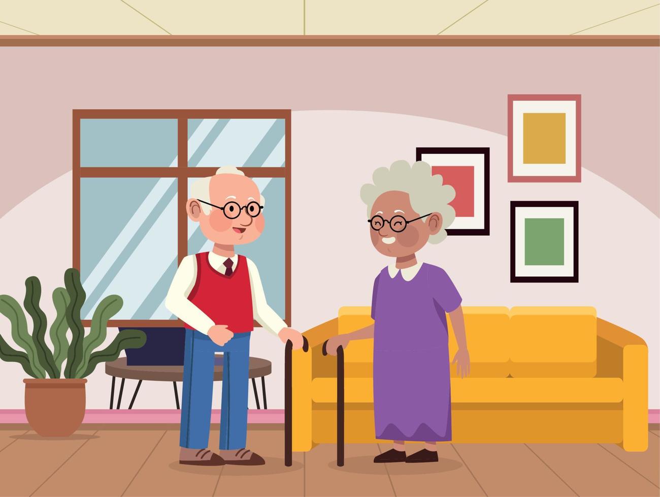 old couple in livingroom vector