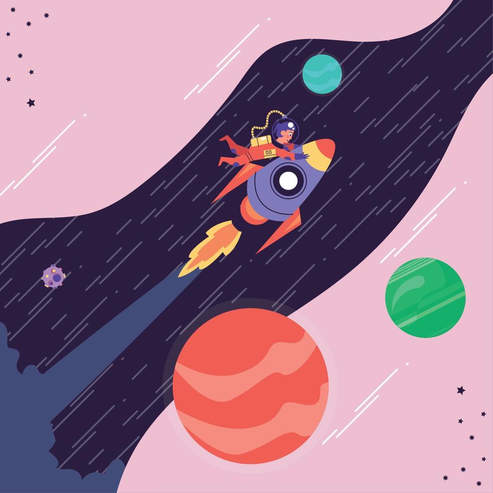astronaut flying in rocket vector