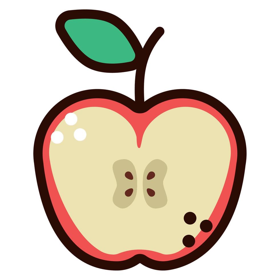 fruta, media manzana, garabato vector