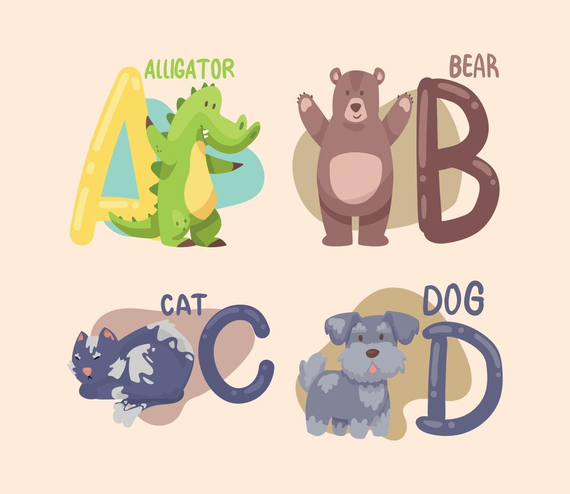 four kids alphabet animals vector