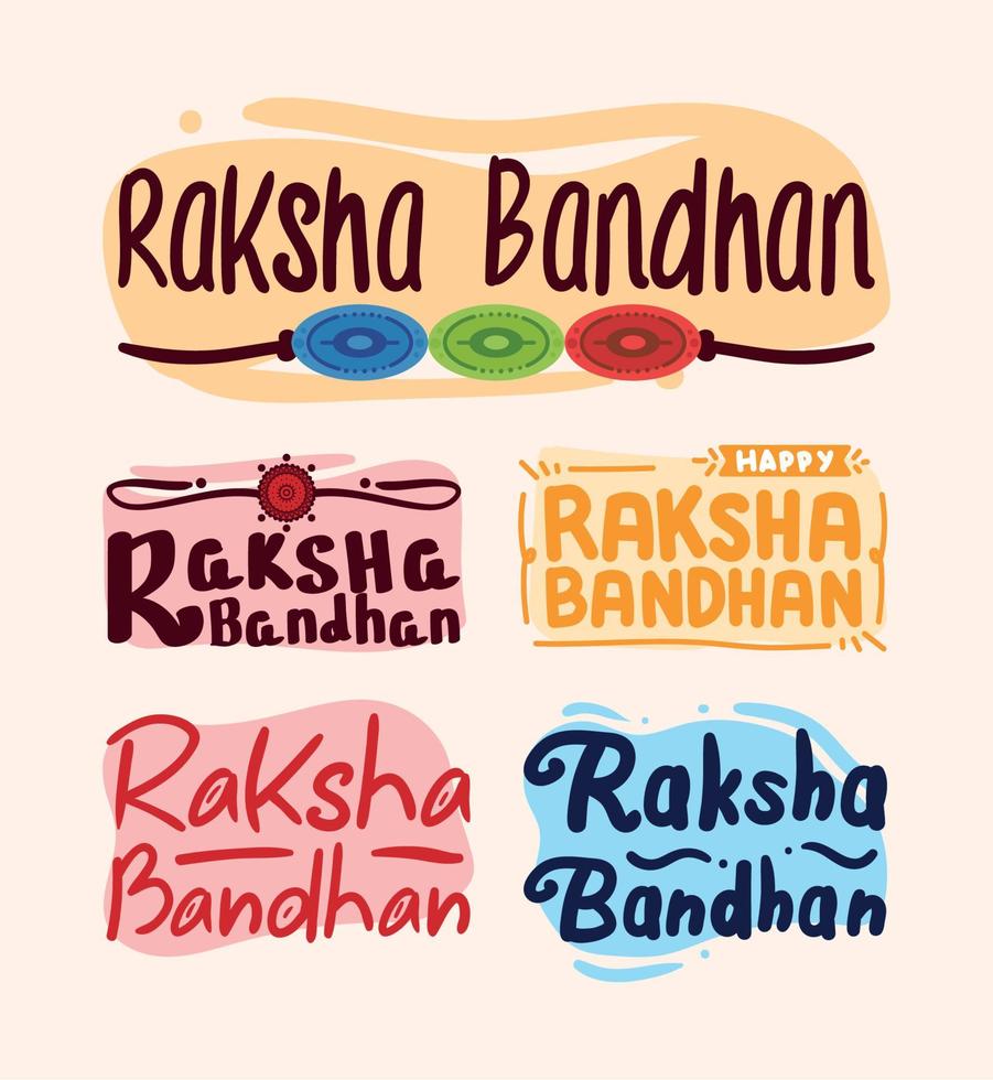 five raksha bandhan letterings vector