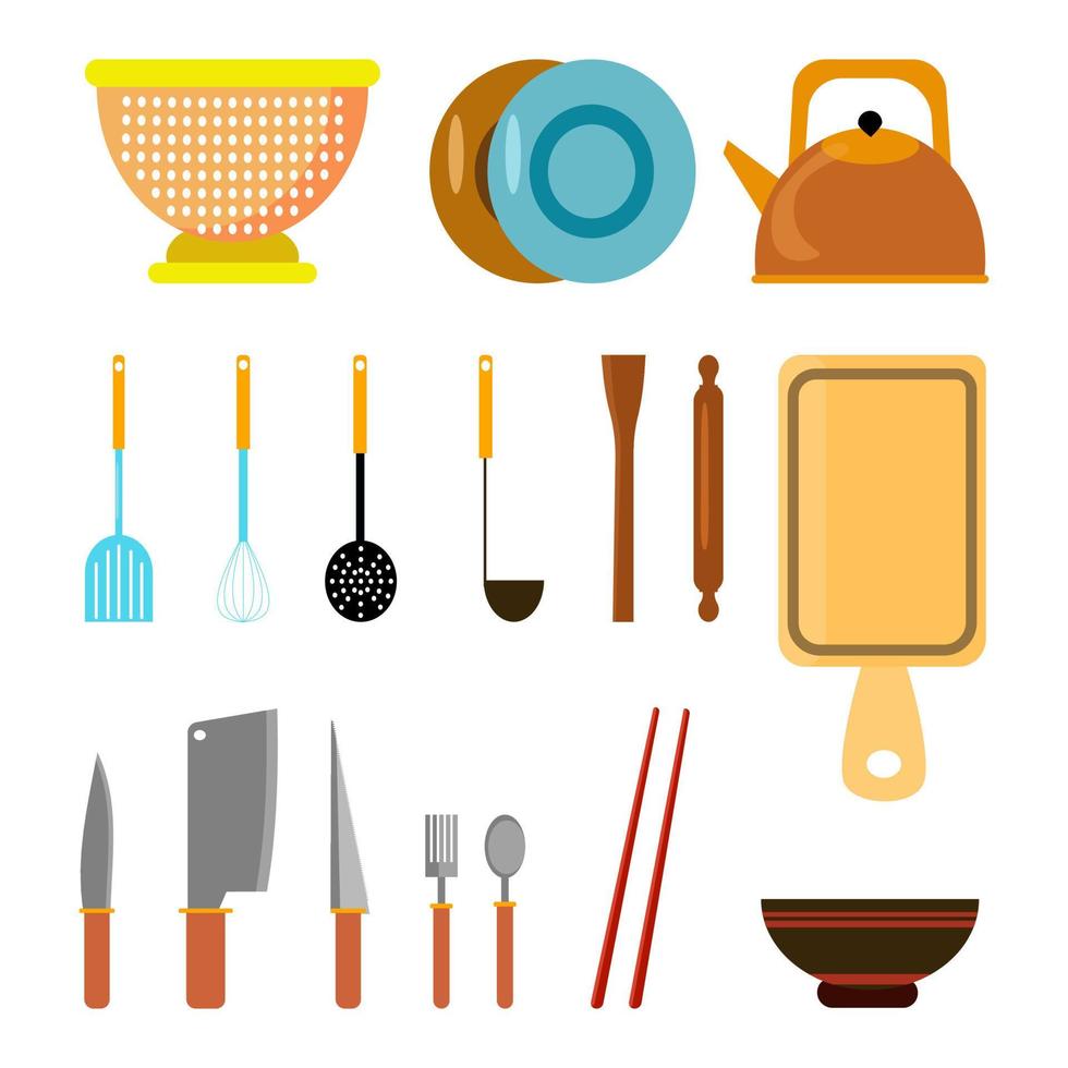 Kitchen set of cooking equipment vector