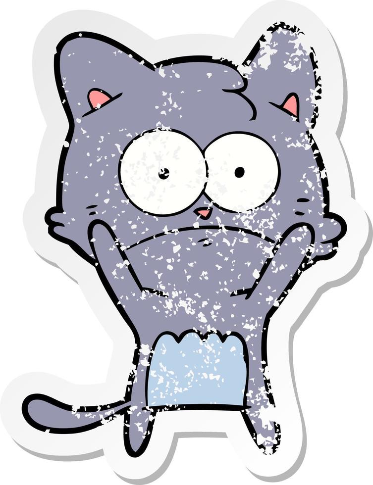 pegatina angustiada de un gato nervioso de dibujos animados vector