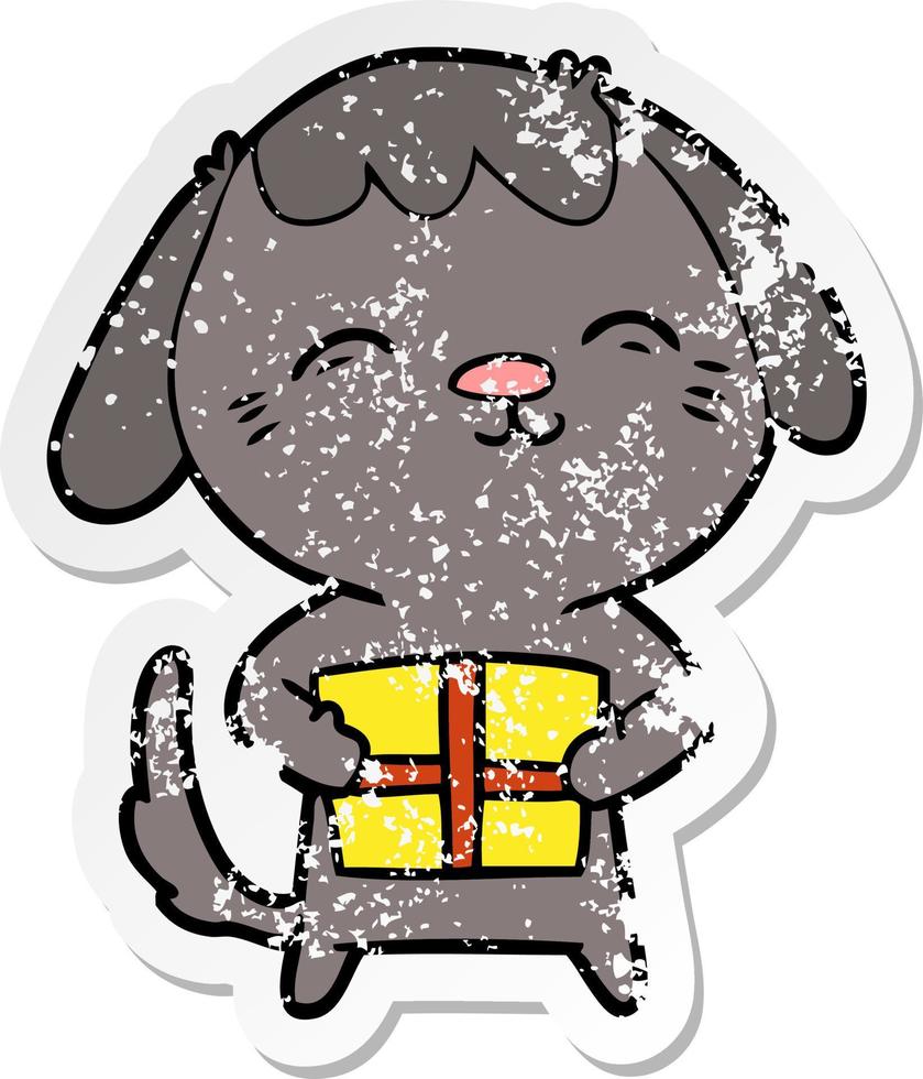 distressed sticker of a happy cartoon dog vector