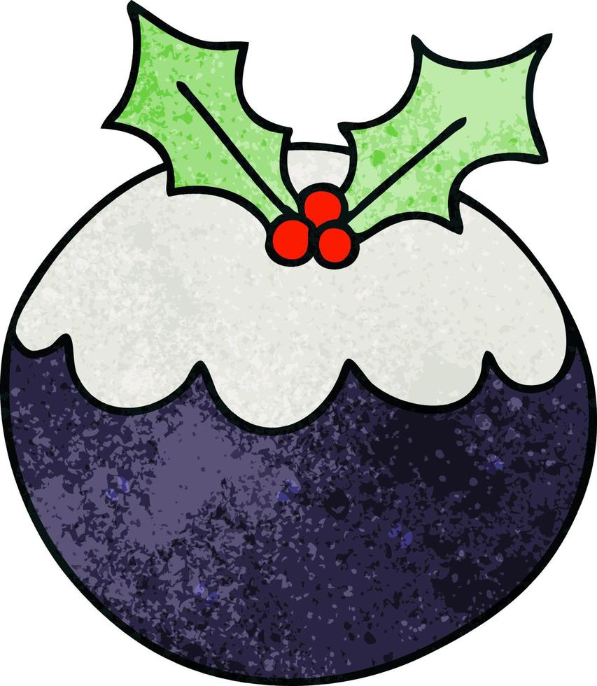 quirky hand drawn cartoon christmas pudding vector