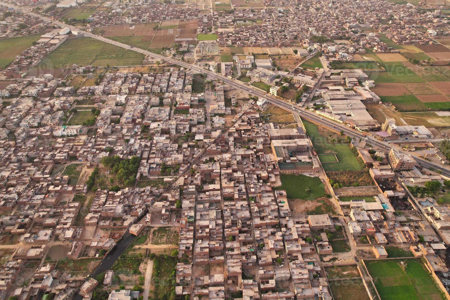 High Angle View of Gujranwala City and Residential houses at Congested Aerial of Punjab Pakistan photo