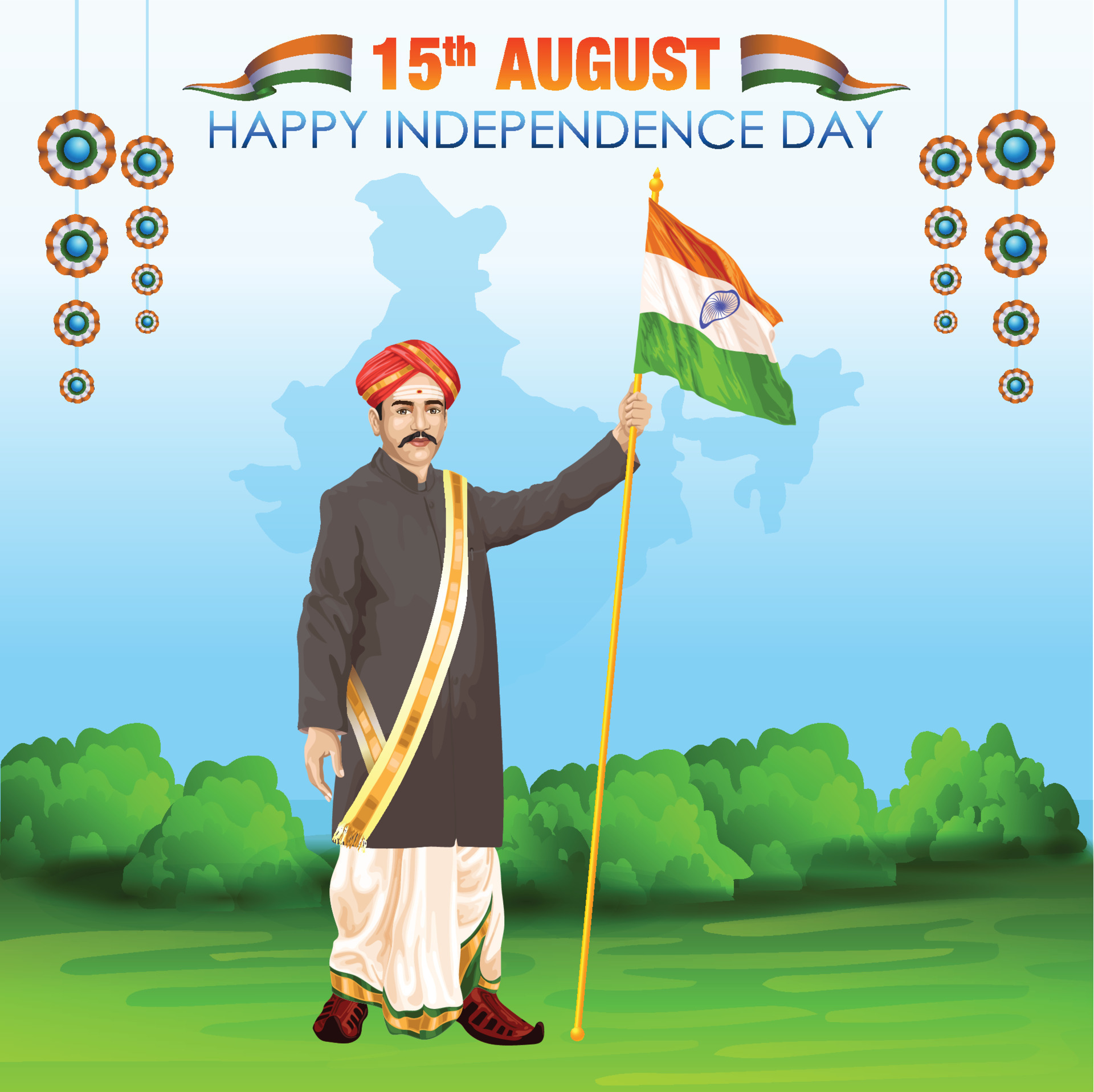 Tamil Indian Freedom Fighter with National Flag in front of India Background  10270988 Vector Art at Vecteezy