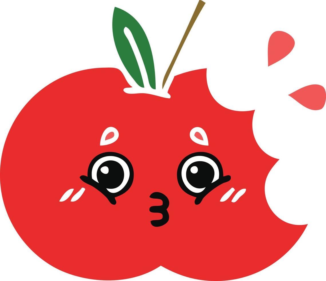 manzana roja de dibujos animados retro de color plano vector