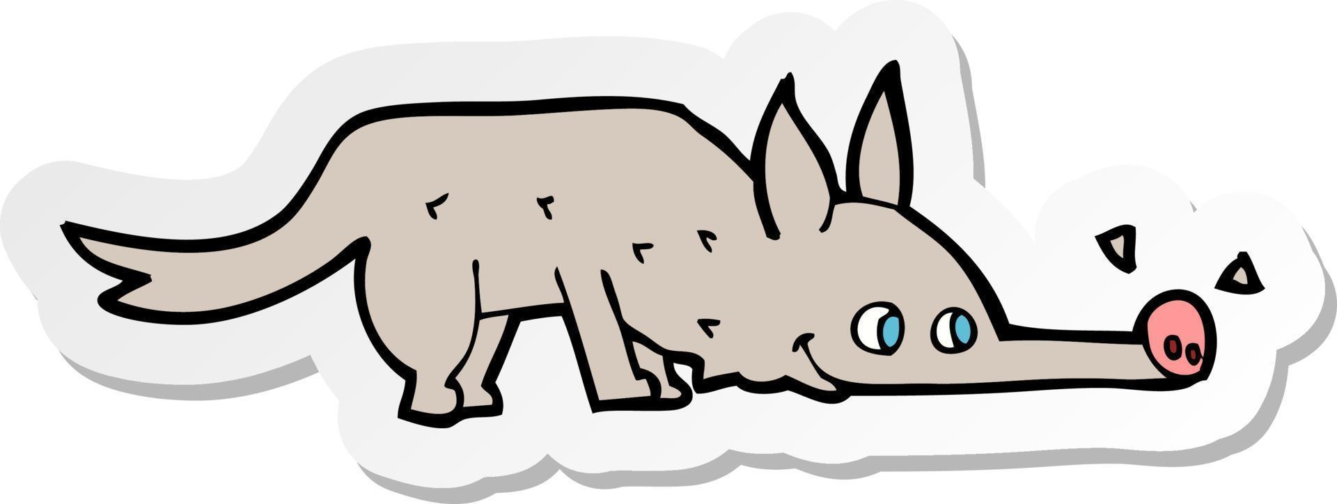 sticker of a cartoon dog sniffing floor vector