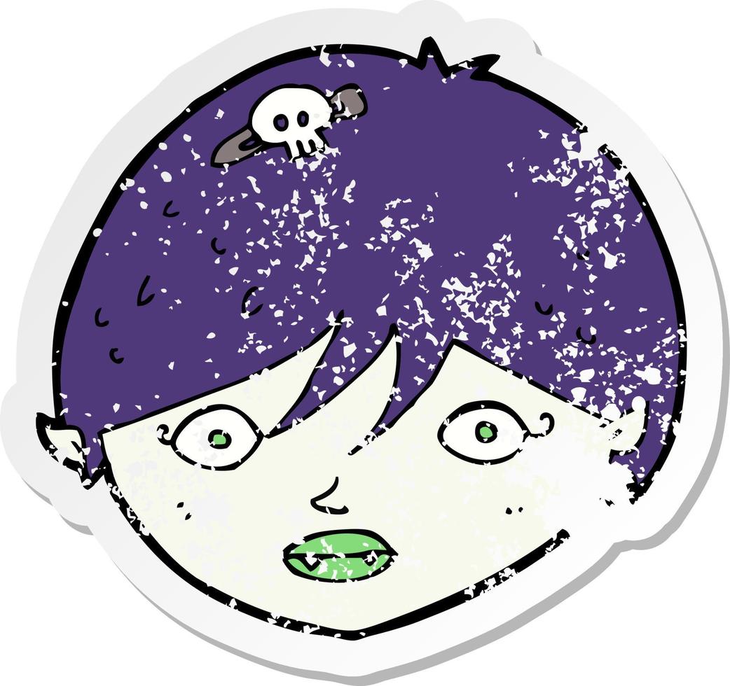retro distressed sticker of a cartoon vampire face vector
