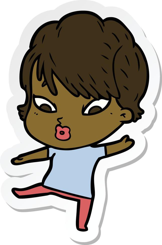 sticker of a cartoon woman vector