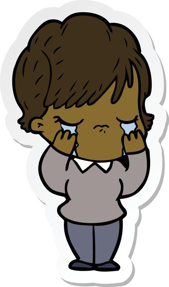 sticker of a cartoon woman crying vector