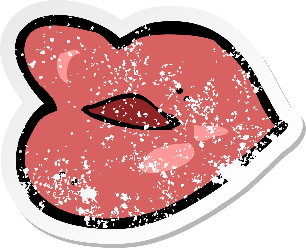 retro distressed sticker of a cartoon lips vector