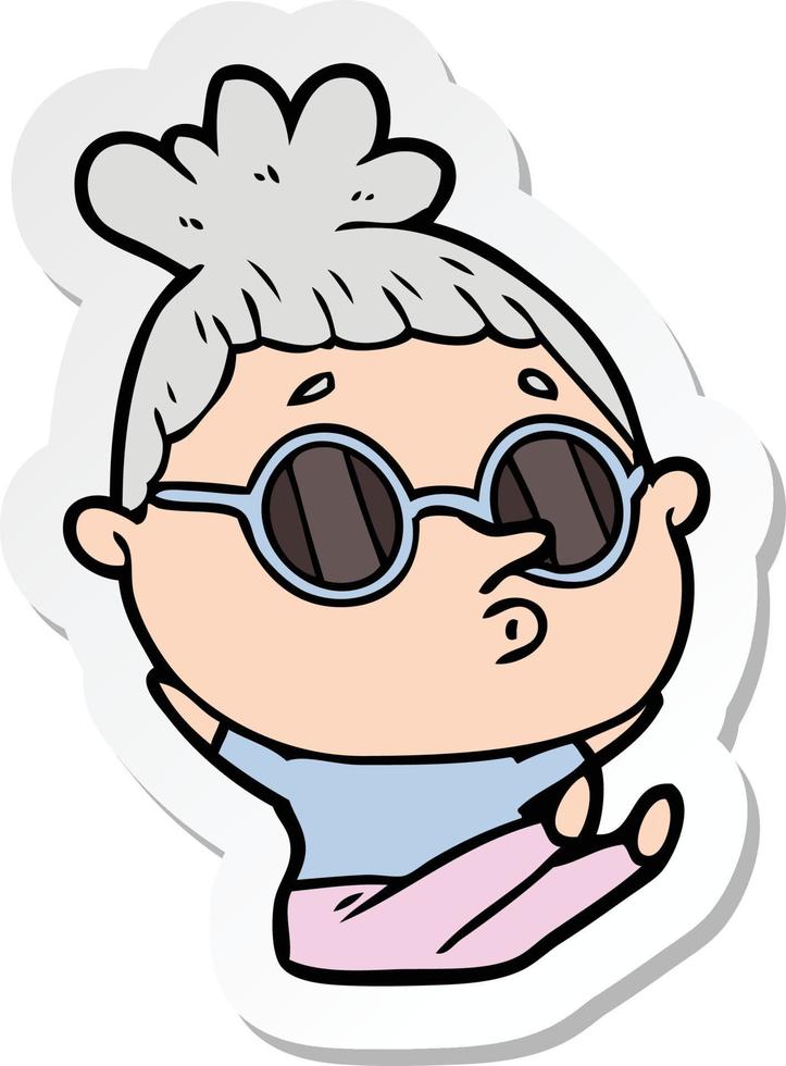 sticker of a cartoon woman wearing sunglasses vector