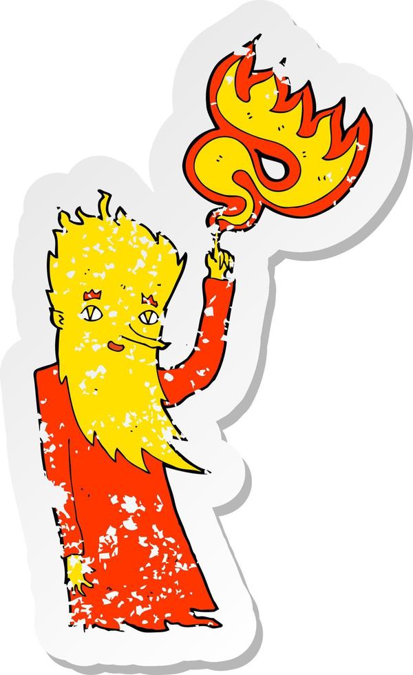 retro distressed sticker of a cartoon fire spirit vector