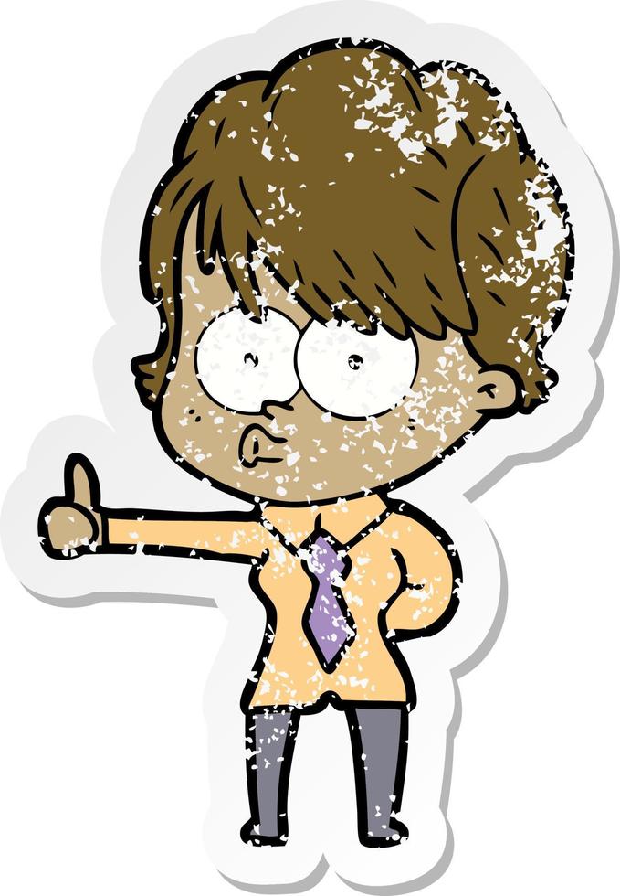 distressed sticker of a cartoon woman vector